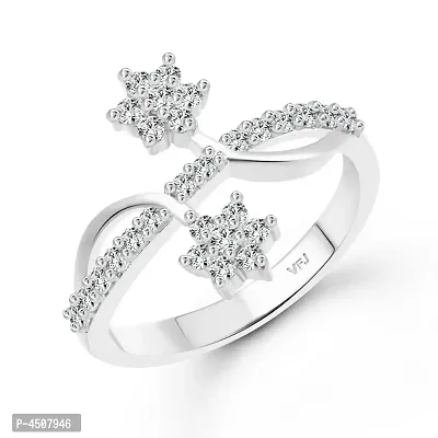 Dia Couple Flower cz Rhodium Plated Alloy Ring for Women and Girls