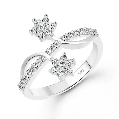 Vighnaharta Dia Couple Flower cz Plated Alloy Ring for Women and Girls-[VFJ1395FRR7]