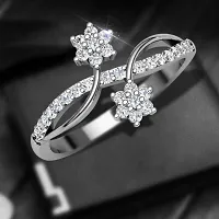 Dia Couple Flower cz Rhodium Plated Alloy Ring for Women and Girls-thumb2