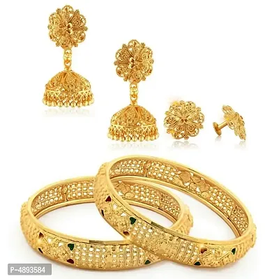 Traditional Wear Bangle  Jhumki Earring Set Alloy 1gm Gold Plated Combo set