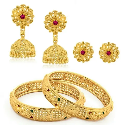 Traditional Wear Bangle Jhumki Earring Set Alloy 1gm Plated Combo set