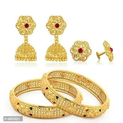 Traditional Wear Bangle  Jhumki Earring Set Alloy 1gm Gold Plated Combo set-thumb0