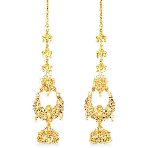 Gold Plated Alloy Jhumka Drop Earrings with Ear Chain