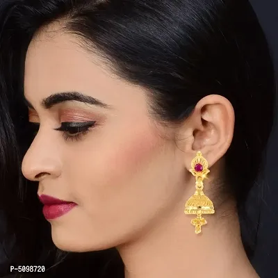 Traditional wear, Wedding and Party wear South Screw back alloy Gold Plated Jhumki Earring for Women and Girls Cubic Zirconia Alloy Jhumki Earring-thumb3