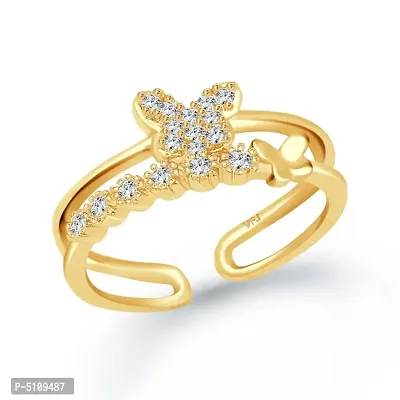 Butterfly CZ Gold and Rhodium Plated Alloy Adjustable Finger Ring for Women and Girls