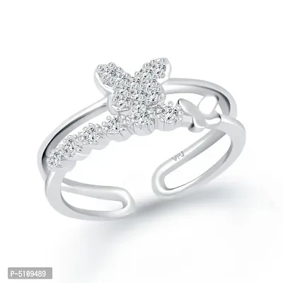 Butterfly CZ Rhodium Plated Alloy Adjustable Finger Ring for Women and Girls