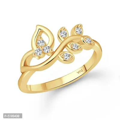 Pressing Leaf (CZ) Gold and Rhodium Plated Ring