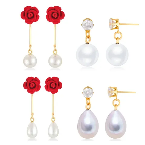 Trendy Designer Alloy Statement Pearl Drop Earrings Combo (Set of 4)