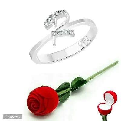 Initial ''R'' Alphabet Rose Alloy Cubic Zirconia Gold Plated Ring-thumb2