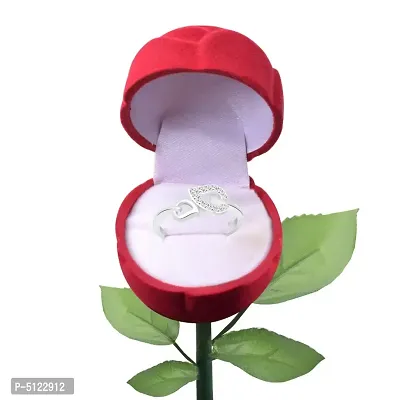 Nature Leaf CZ Rhodium Plated Alloy Ring with Rose Ring Box for Women and Girls