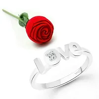 Bold Love CZ Rhodium Plated Alloy Ring with Rose Ring Box for Women and Girls.-thumb1