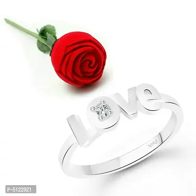 Bold Love CZ Rhodium Plated Alloy Ring with Rose Ring Box for Women and Girls.-thumb2