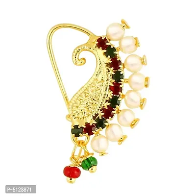 Traditional Wearing Gold Plated,Pearl With CZ,Tar Nose Ring (Tar)-thumb0