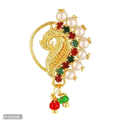 Traditional Wearing Gold Plated,Pearl With CZ,Pressing Nose Ring (Press)-thumb0