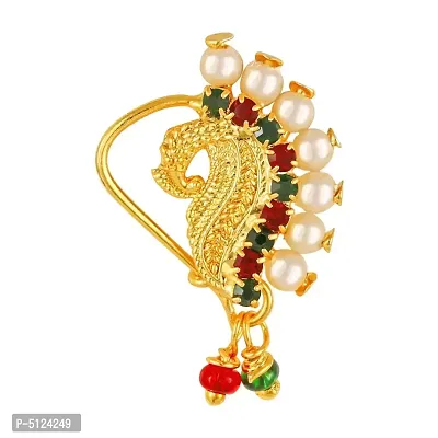 Traditional Wearing Gold Plated,Pearl With CZ,Tar Nose Ring (Tar)