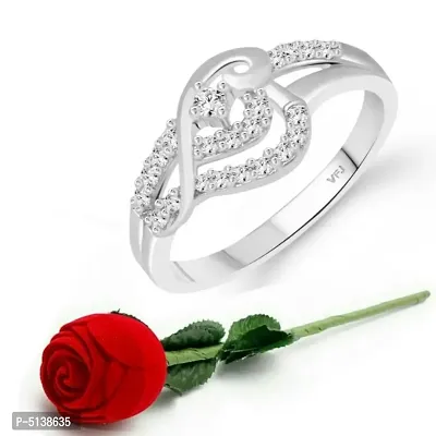 Flower Shine CZ Rhodium Plated Alloy Finger Ring with Scented Velvet Rose Ring