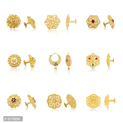 Traditional wear South Screw back alloy Gold Plated Stud Earring for Women and Girls Alloy Stud Earring (Pack of 9)-thumb0