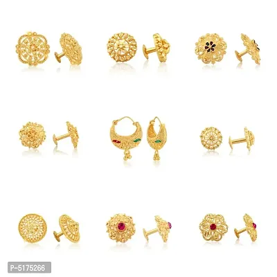 Traditional wear South Screw back alloy Gold Plated Stud Earring for Women and Girls Alloy Stud Earring (Pack of 9)