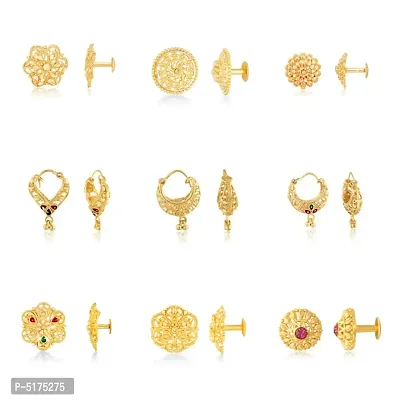 Traditional wear South Screw back alloy Gold Plated Stud Earring for Women and Girls Alloy Stud Earring (Pack of 9)
