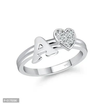 alloy Silver plated Valentine collection Initial '' A'' Letter with heart ring alphabet collection for women and Girls Alloy Cubic Zirconia Silver Plated Ring-thumb0