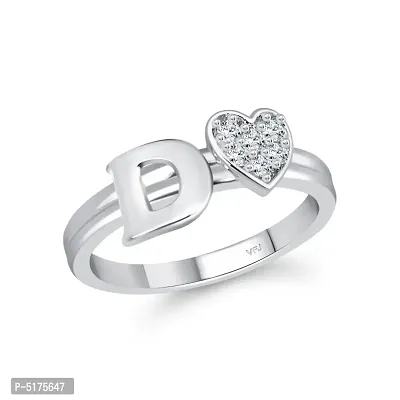 alloy Silver plated Valentine collection Initial ''D'' Letter with heart ring alphabet collection for women and Girls Alloy Cubic Zirconia Silver Plated Ring