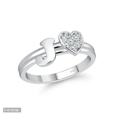 alloy Silver plated Valentine collection Initial ''J'' Letter with heart ring alphabet collection for women and Girls Alloy Cubic Zirconia Silver Plated Ring