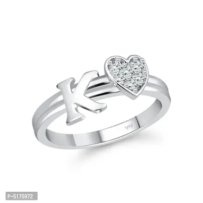 alloy Silver plated Valentine collection Initial ''K'' Letter with heart ring alphabet collection for women and Girls Alloy Cubic Zirconia Silver Plated Ring