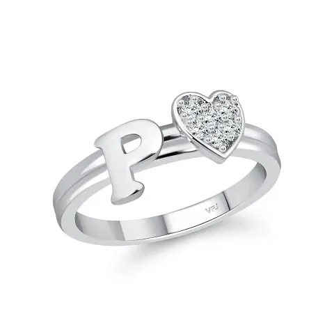 CZ alloy plated Valentine collection Initial '' P '' Letter with heart ring alphabet collection for women and Girls