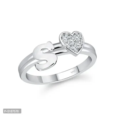 cz alloy Rhodium plated Valentine collection Initial '' S '' Letter with heart ring alphabet collection for women and Girls Alloy Cubic Zirconia Rhodium Plated Ring