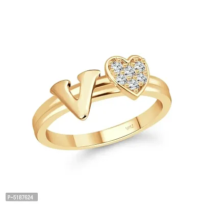 This cz alloy Gold plated Valentine collection Initial '' V '' Letter with heart ring  is made of alloy (brass).This ring is studded with cubic Zirconia (CZ) Stone.The model of the ring