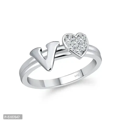 cz alloy Rhodium plated Valentine collection Initial '' V '' Letter with heart ring alphabet collection for women and Girls