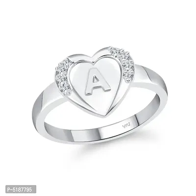cz alloy Silver plated Valentine collection Initial '' A '' Letter in heart ring alphabet collection for women and Girls