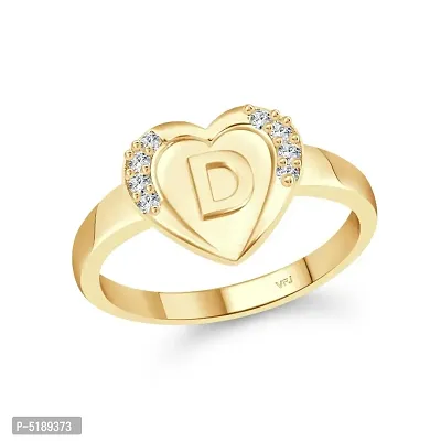 cz alloy Gold plated Valentine collection Initial '' D '' Letter in heart ring alphabet collection for women and Girls