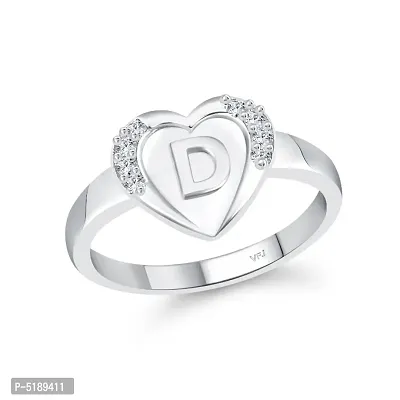 cz alloy Rhodium plated Valentine collection Initial '' D '' Letter in heart ring alphabet collection for women and Girls