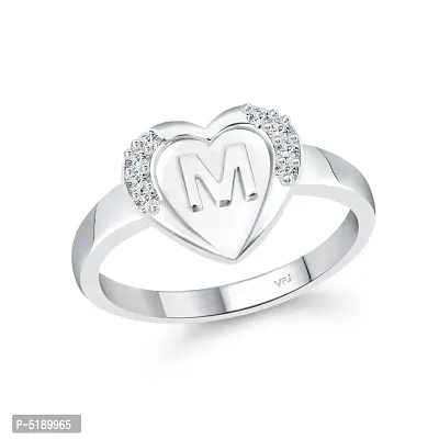 cz alloy Rhodium plated Valentine collection Initial '' M '' Letter in heart ring alphabet collection for women and Girls