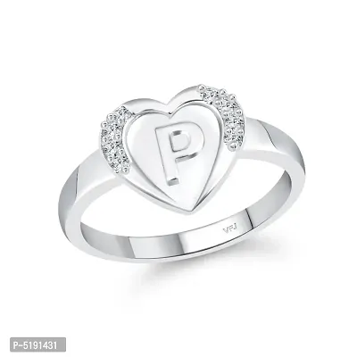 cz alloy Rhodium plated Valentine collection Initial '' P '' Letter in heart ring alphabet collection for women and Girls