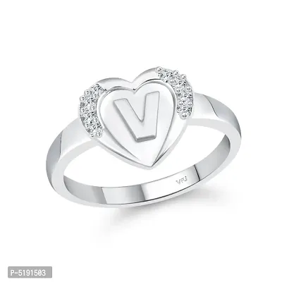 Trendy Alloy Silver plated Valentine collection Initial '' V '' Letter in heart ring alphabet for women