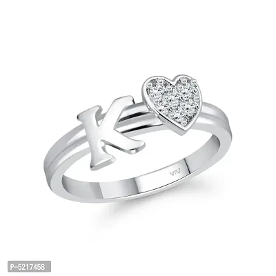 cz alloy Rhodium plated Valentine collection Initial '' K '' Letter with heart ring alphabet collection  with Scented Velvet Rose Ring Box for women and girls and your Valentine.-thumb3