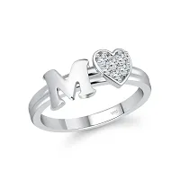 cz alloy Rhodium plated Valentine collection Initial '' M '' Letter with heart ring alphabet collection  with Scented Velvet Rose Ring Box for women and girls and your Valentine.-thumb2