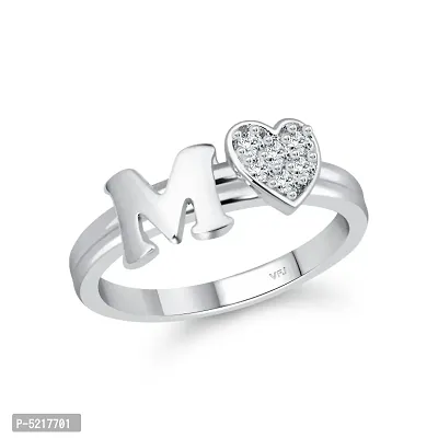 cz alloy Rhodium plated Valentine collection Initial '' M '' Letter with heart ring alphabet collection  with Scented Velvet Rose Ring Box for women and girls and your Valentine.-thumb3
