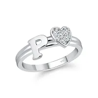 cz alloy Rhodium plated Valentine collection Initial '' P '' Letter with heart ring alphabet collection  with Scented Velvet Rose Ring Box for women and girls and your Valentine.-thumb1