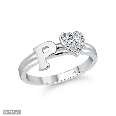 cz alloy Rhodium plated Valentine collection Initial '' P '' Letter with heart ring alphabet collection  with Scented Velvet Rose Ring Box for women and girls and your Valentine.-thumb2