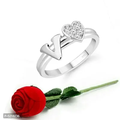 cz alloy Rhodium plated Valentine collection Initial '' V '' Letter with heart ring alphabet collection  with Scented Velvet Rose Ring Box for women and girls and your Valentine.