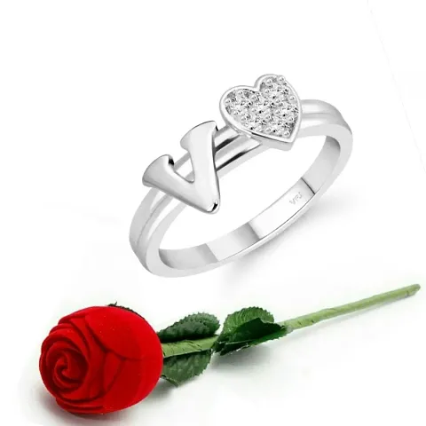 Initial Letter Heart Ring With Scented Velvet Rose