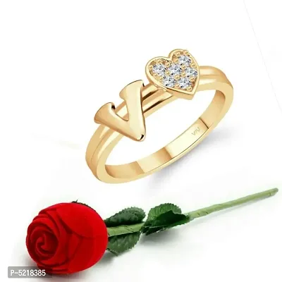 cz alloy Gold plated Valentine collection Initial '' V '' Letter with heart ring alphabet collection  with Scented Velvet Rose Ring Box for women and girls and your Valentine.