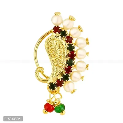Trendy Gold Plated with Peals Alloy Maharashtrian Nath Nathiya./ Nose Pin for women-thumb2