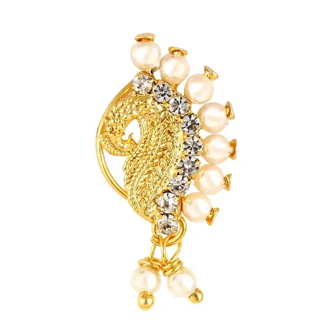 Mayur Design with Pearls  Maharashtrian Nose Pin