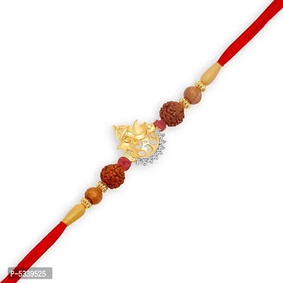 Lord Ganesha Gold and Rhodium Plated CZ Rakhi-thumb0