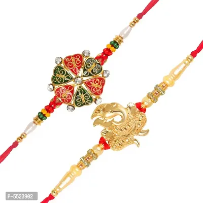 This Lord Ganpati and  Heart Gold and Rhodium Plated Alloy Rakhi for Lovely Brother (pack of 2)