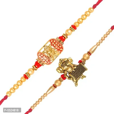 This Sidhivinayak and Dholak Ganesh ji Gold and Rhodium Plated Alloy Rakhi for Lovely Brother (pack of 2)